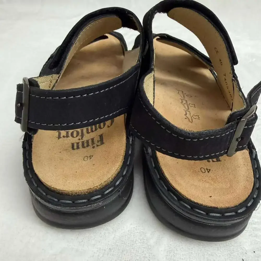Finn Comfort Toro Soft Men's Sandal Black Nubuck Leather Sz 40 Made in Germany